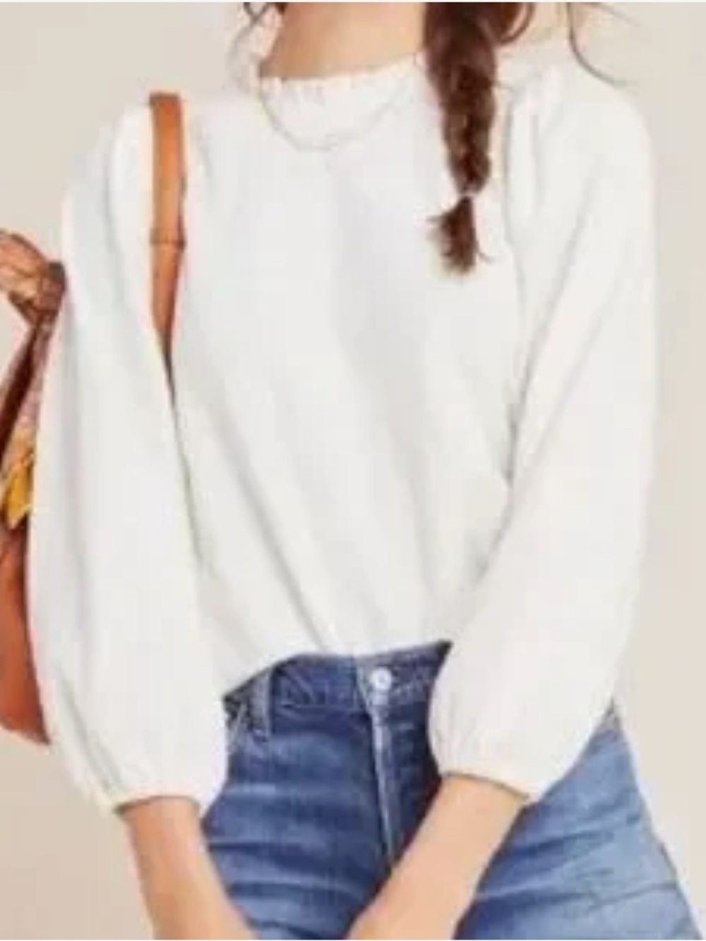 Anthropologie Current Air Cream Textured Long Sleeve Top